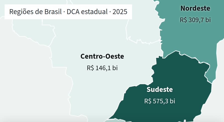 Mapa do Espelho Público com as despesas de 2025 por região